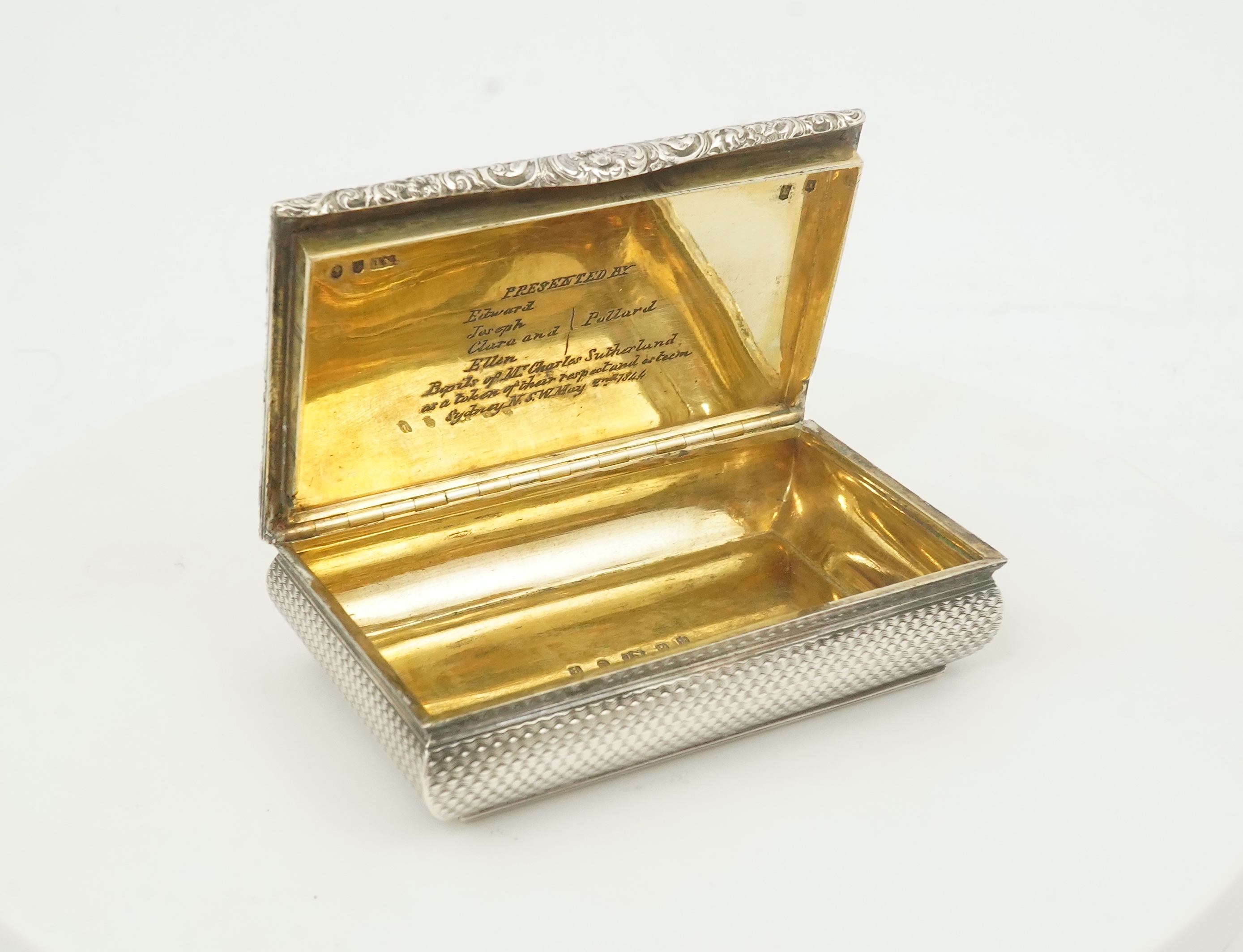 A William IV Scottish engine turned silver rectangular snuff box, by James Nasmyth